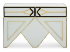 Consola de madera con cristal blanco y negro y metal dorado Lia 120 cm