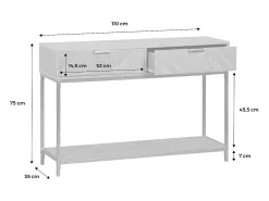 Consola de madera con efecto espiga y 2 cajones, 110cm natural