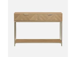 Consola de madera con efecto espiga y 2 cajones, 110cm natural
