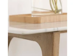 Consola de madera de mango y mármol blanco con almacenamiento