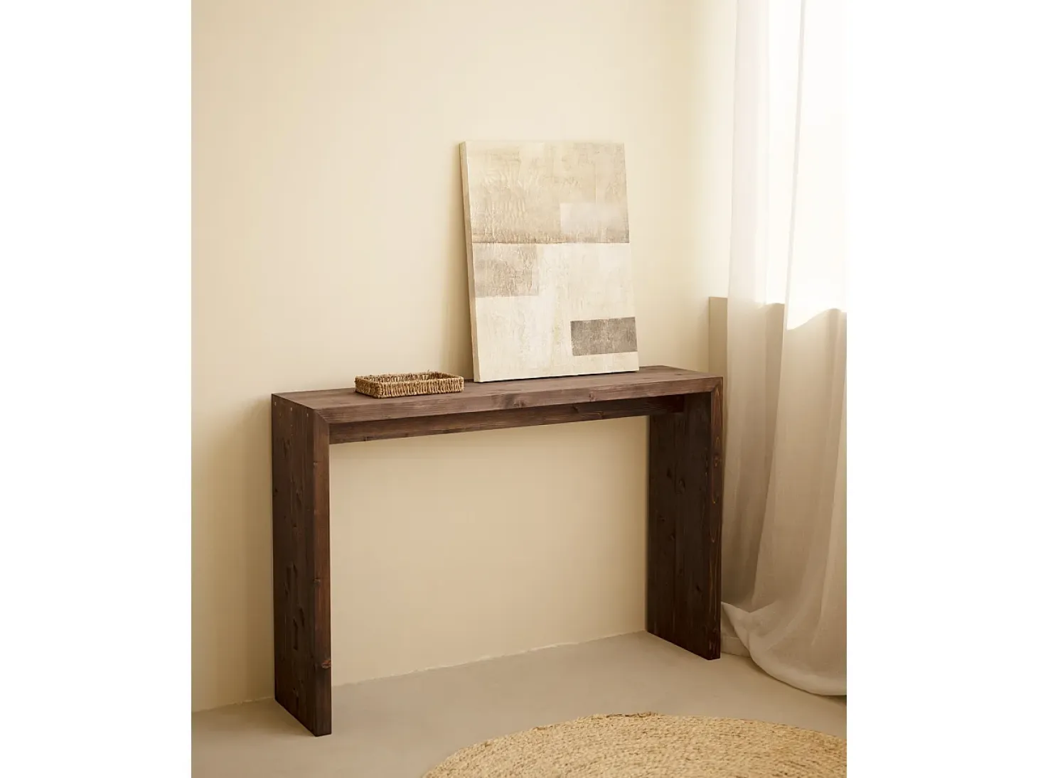 Consola de madera maciza de abeto Decowood en tono nogal de 120x80cm - TELVA - DECOWOOD