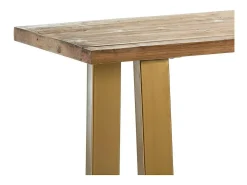 Consola de madera maciza clara con patas de metal dorado 160 cm