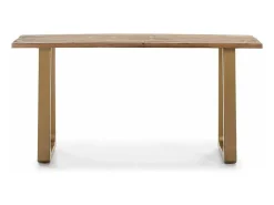 Consola de madera maciza clara con patas de metal dorado 160 cm