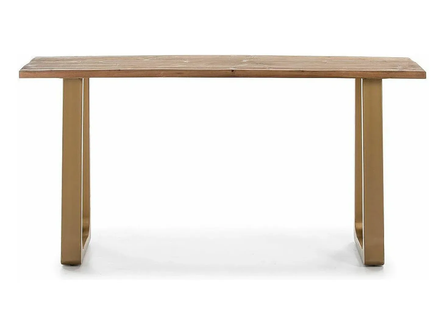 Consola de madera maciza clara con patas de metal dorado 160 cm