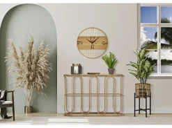 Consola de metal estilo boho chic con superficie de ratán Samui