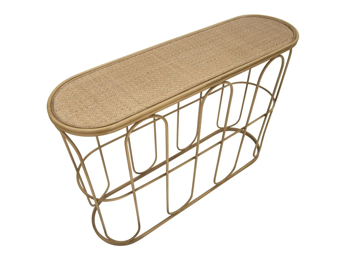 Consola de metal estilo boho chic con superficie de ratán Samui