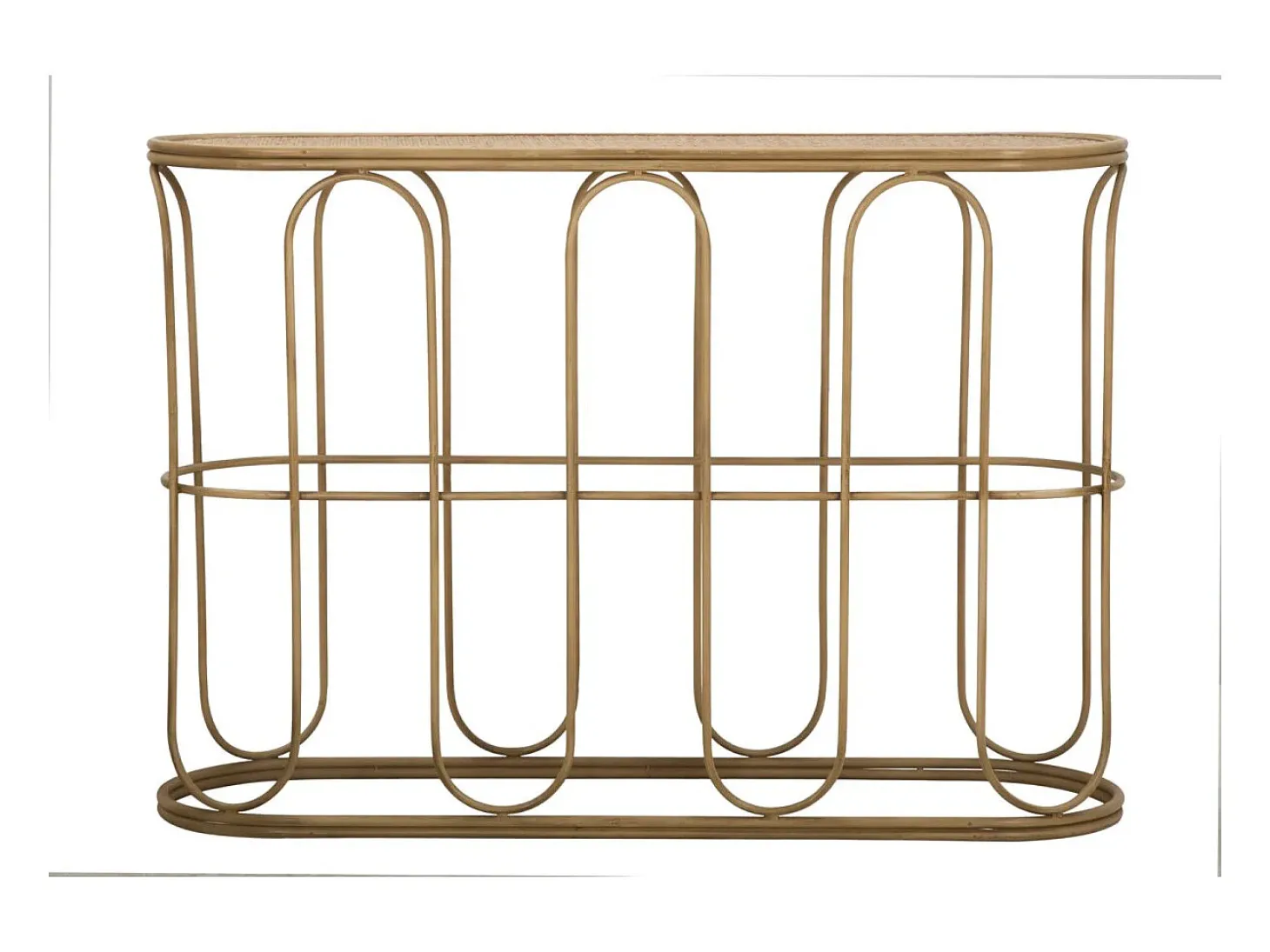Consola de metal estilo boho chic con superficie de ratán Samui
