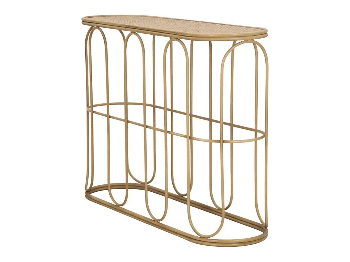 Consola de metal estilo boho chic con superficie de ratán Samui