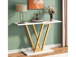 Consola de muebles, Consola de entrada para pasillo industrial, Mesas de entrada de 110 cm, Mesa para sofá estrecha para salón