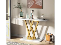 Consola de muebles, Consola de entrada para pasillo industrial, Mesas de entrada de 110 cm, Mesa para sofá estrecha para salón