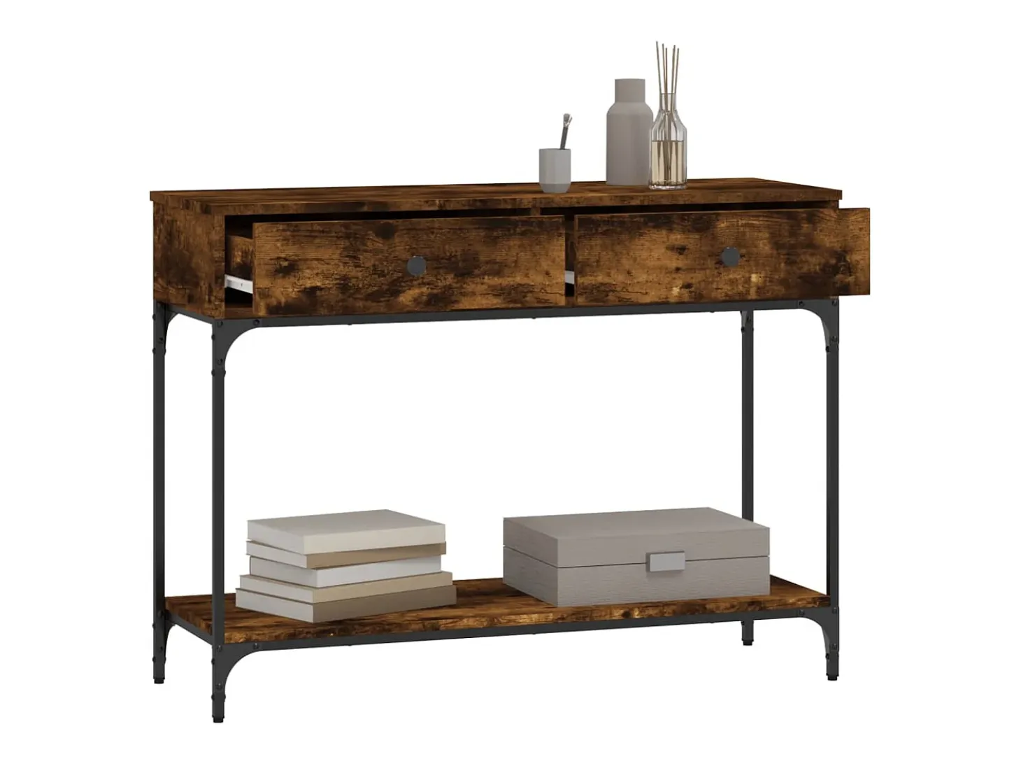 Consola de roble ahumado 100x34,5x75 cm madera de ingeniería