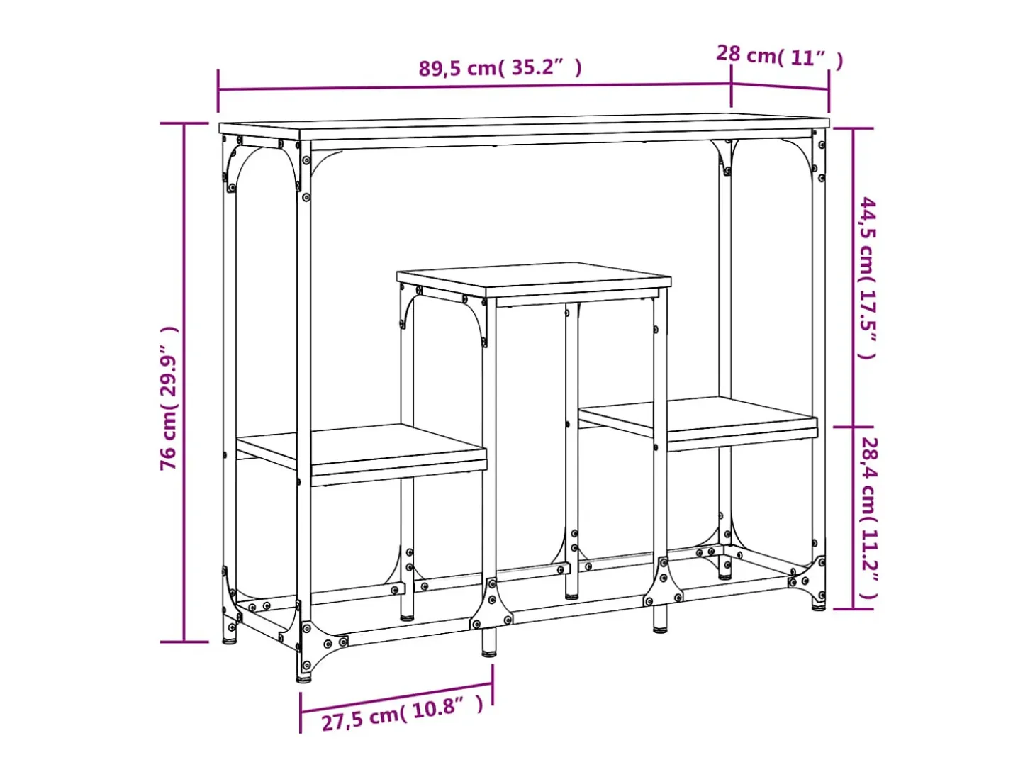 Consola de roble ahumado 89,5x28x76 cm madera de ingeniería
