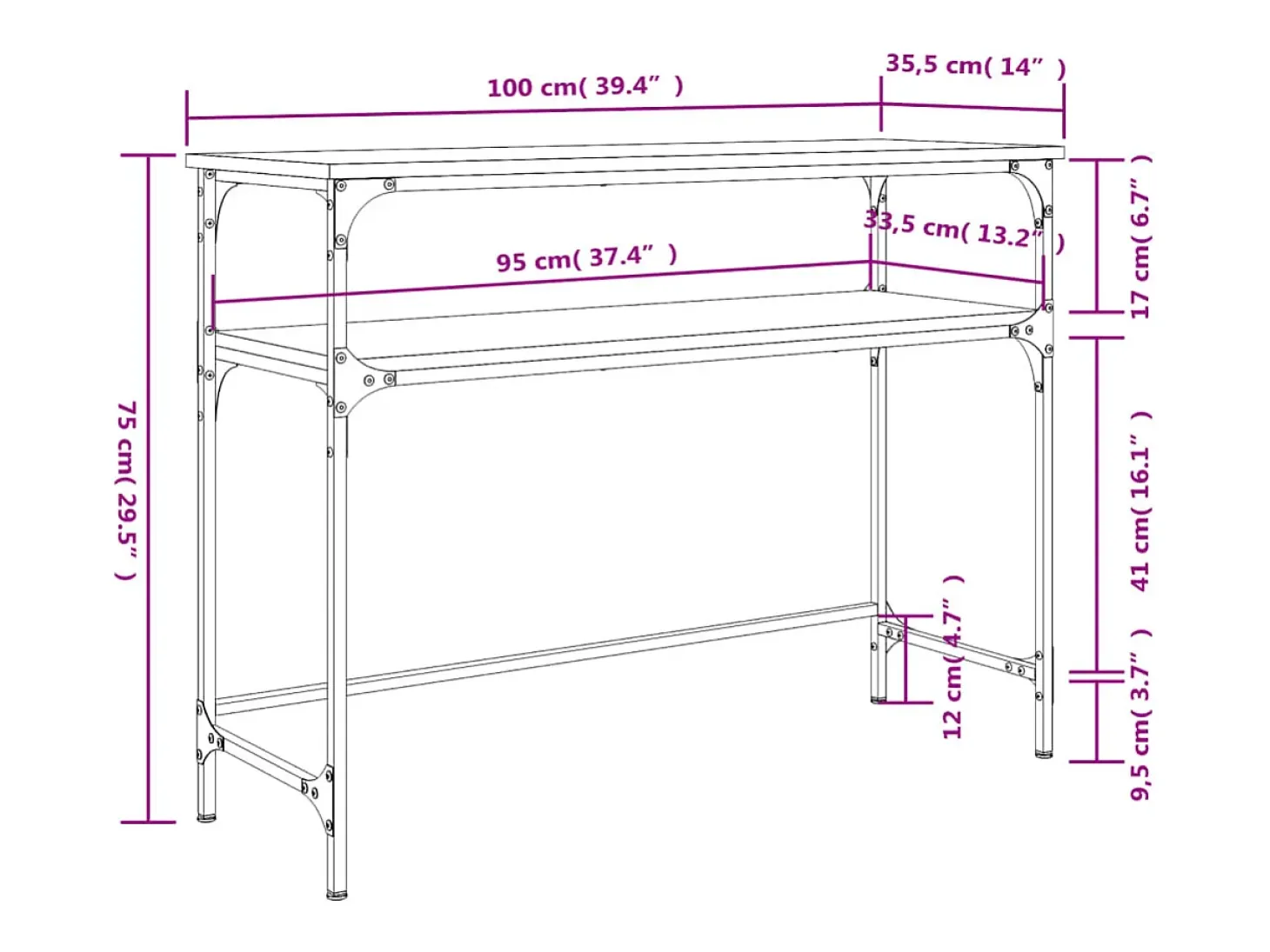 Consola de roble ahumado 100x35,5x75 cm madera de ingeniería