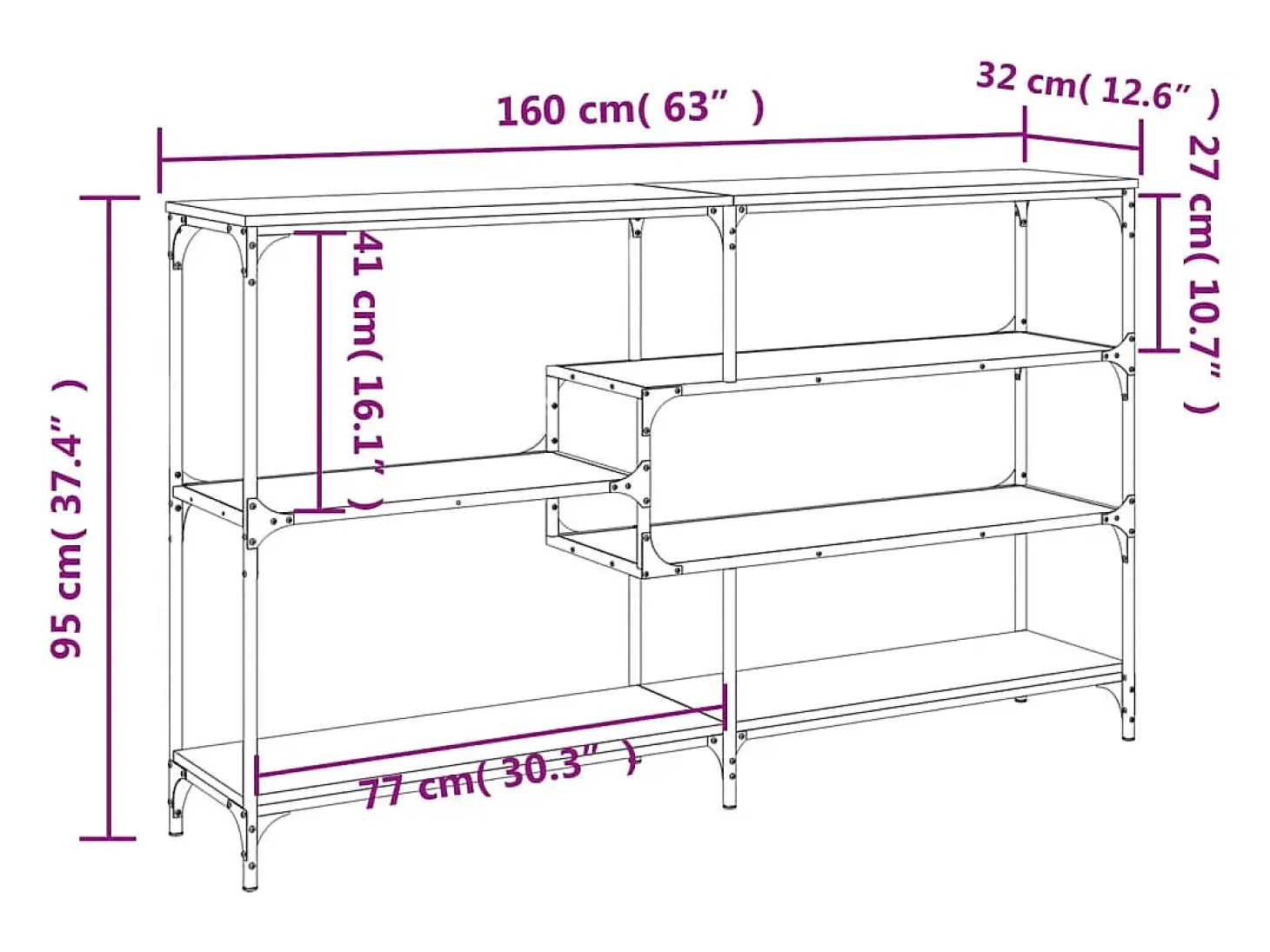 Consola de roble ahumado 160x32x95 cm madera de ingeniería