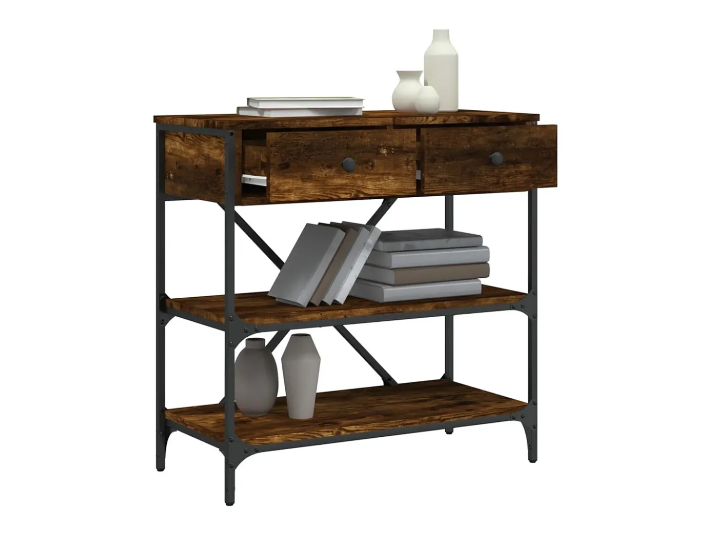Consola de roble ahumado 75x34,5x75 cm madera de ingeniería
