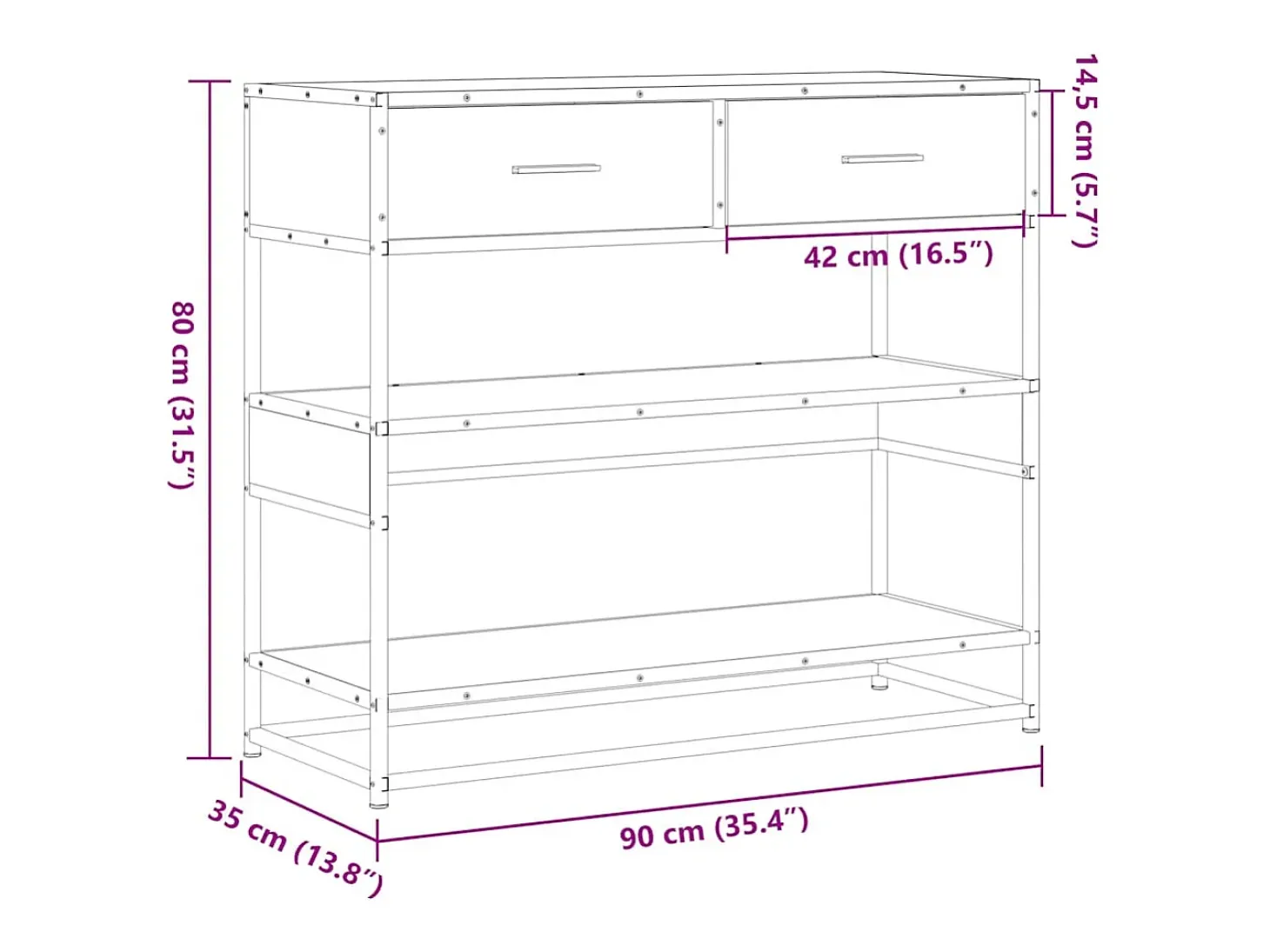 Consola de roble ahumado 90x35x80 cm madera de ingeniería