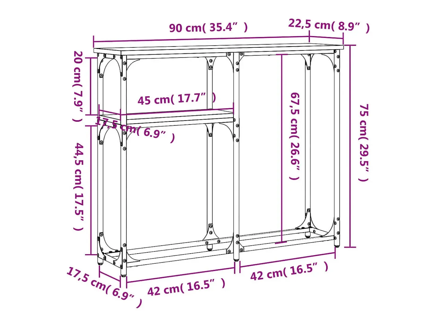 Consola de roble marrón 90x22,5x75 cm madera de ingeniería