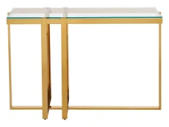 Consola de vidrio templado y acero inoxidable cromado - Transparente y dorado - VELETIA
