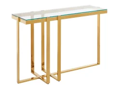 Consola de vidrio templado y acero inoxidable cromado - Transparente y dorado - VELETIA