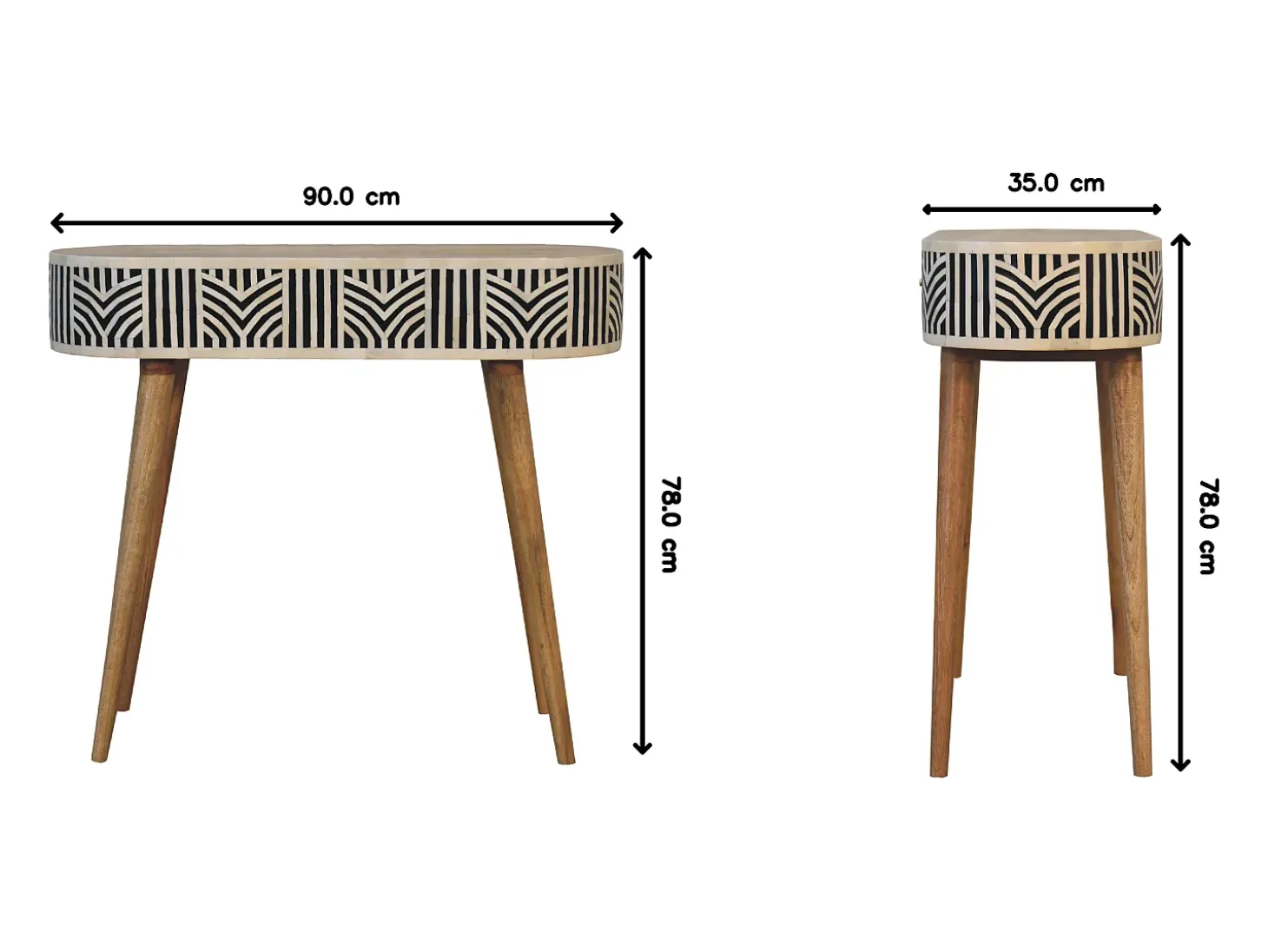 Consola Edessa Artisan Furniture con incrustaciones de hueso, 1 cajón, marrón claro