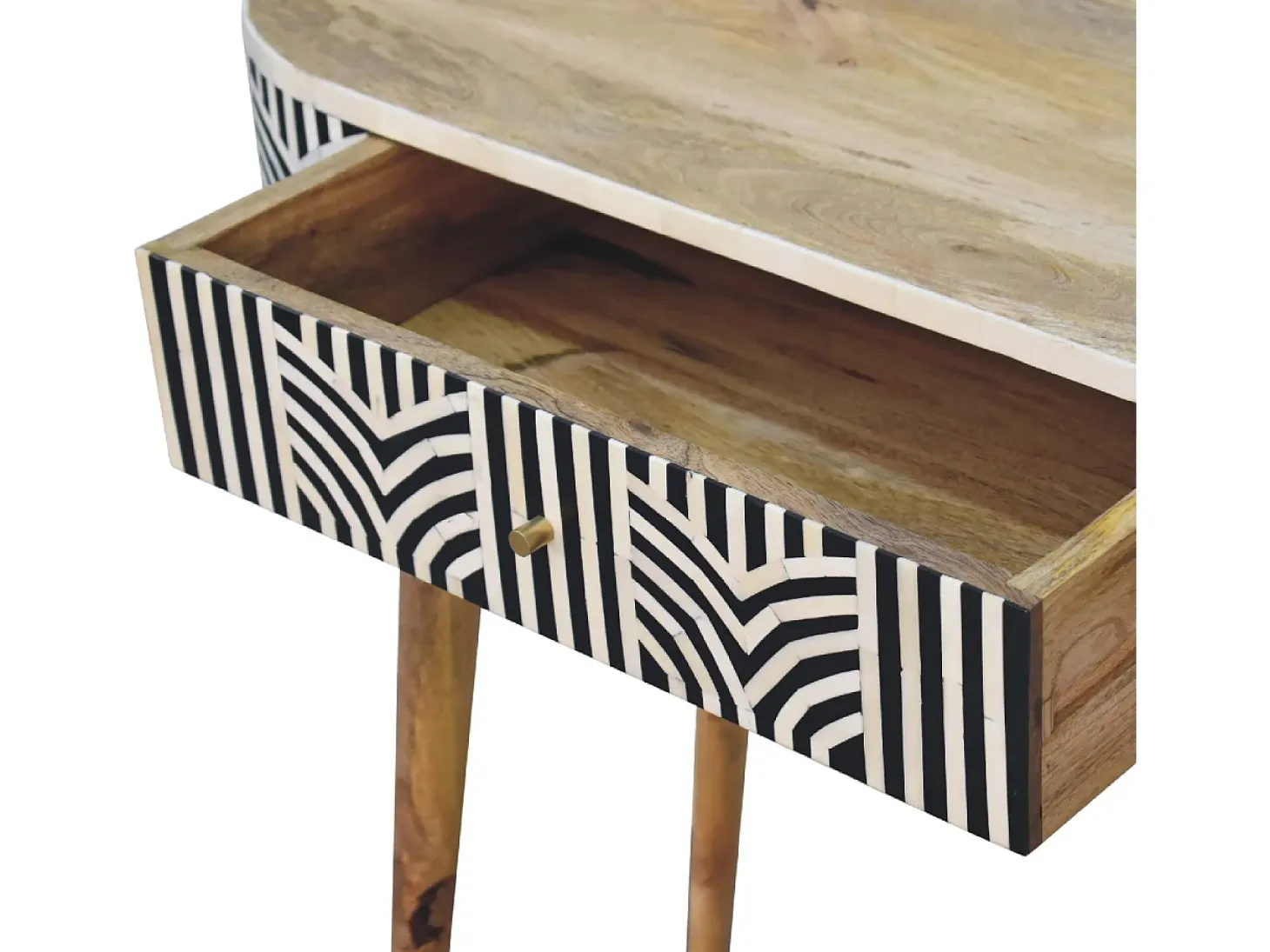 Consola Edessa Artisan Furniture con incrustaciones de hueso, 1 cajón, marrón claro