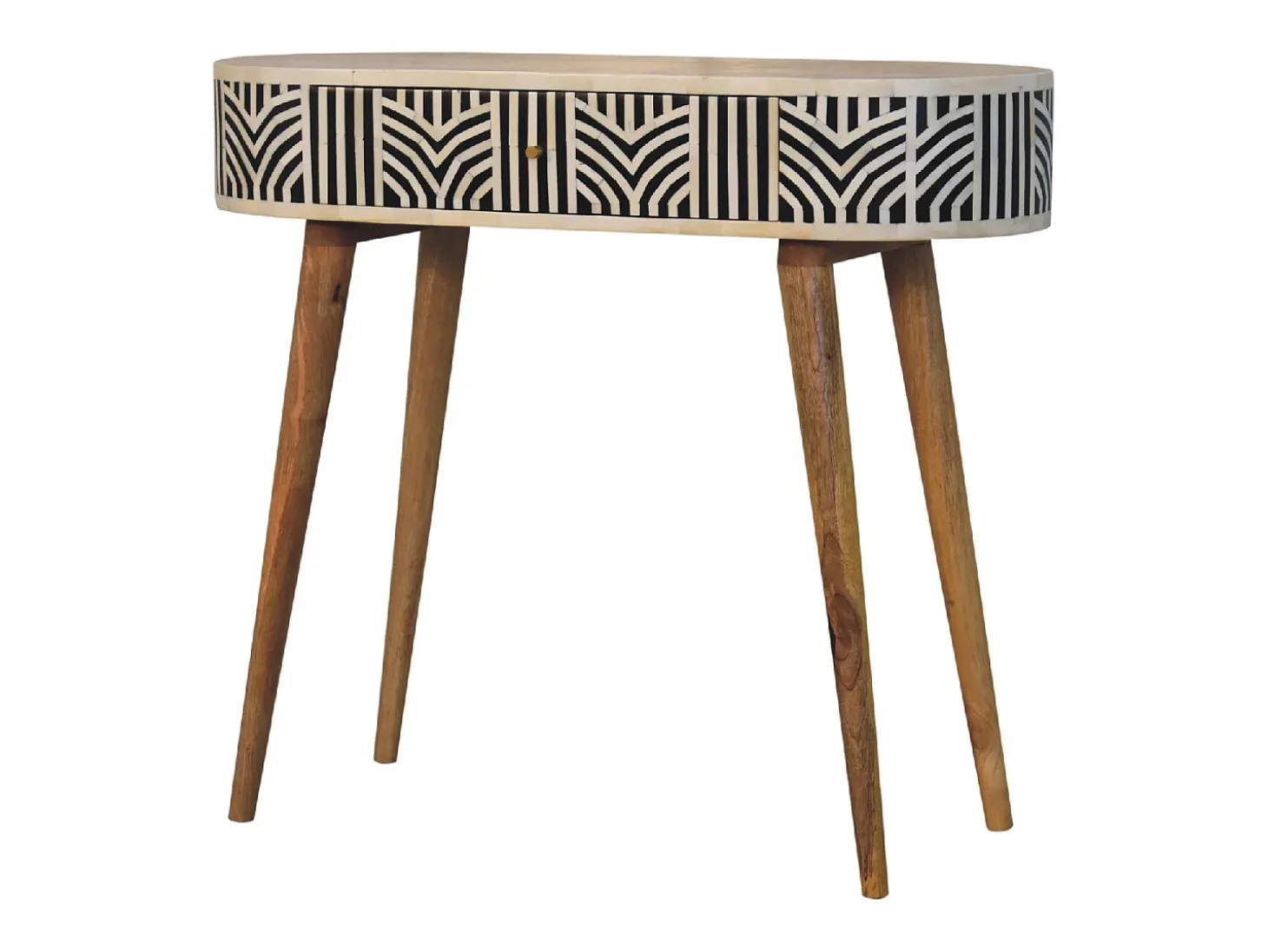 Consola Edessa Artisan Furniture con incrustaciones de hueso, 1 cajón, marrón claro
