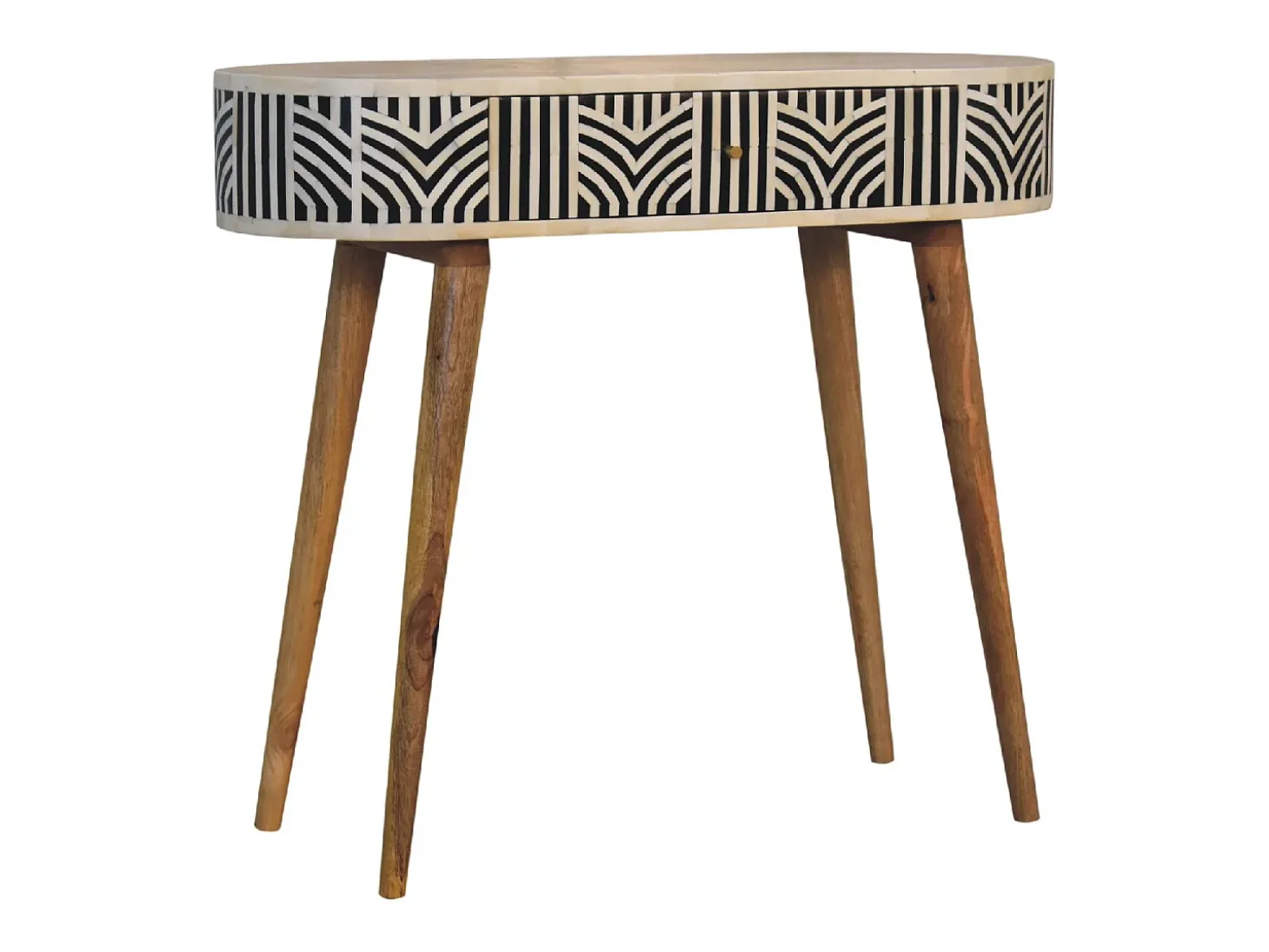 Consola Edessa Artisan Furniture con incrustaciones de hueso, 1 cajón, marrón claro