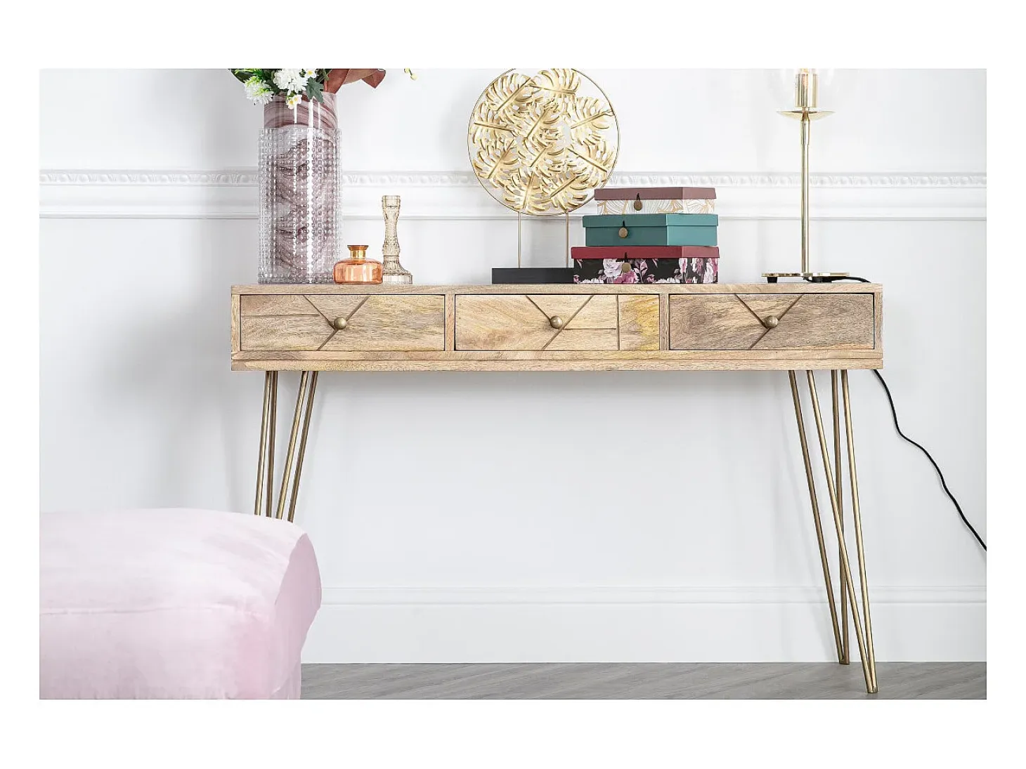 Consola en mango y metal dorado L120 cm LINIUM