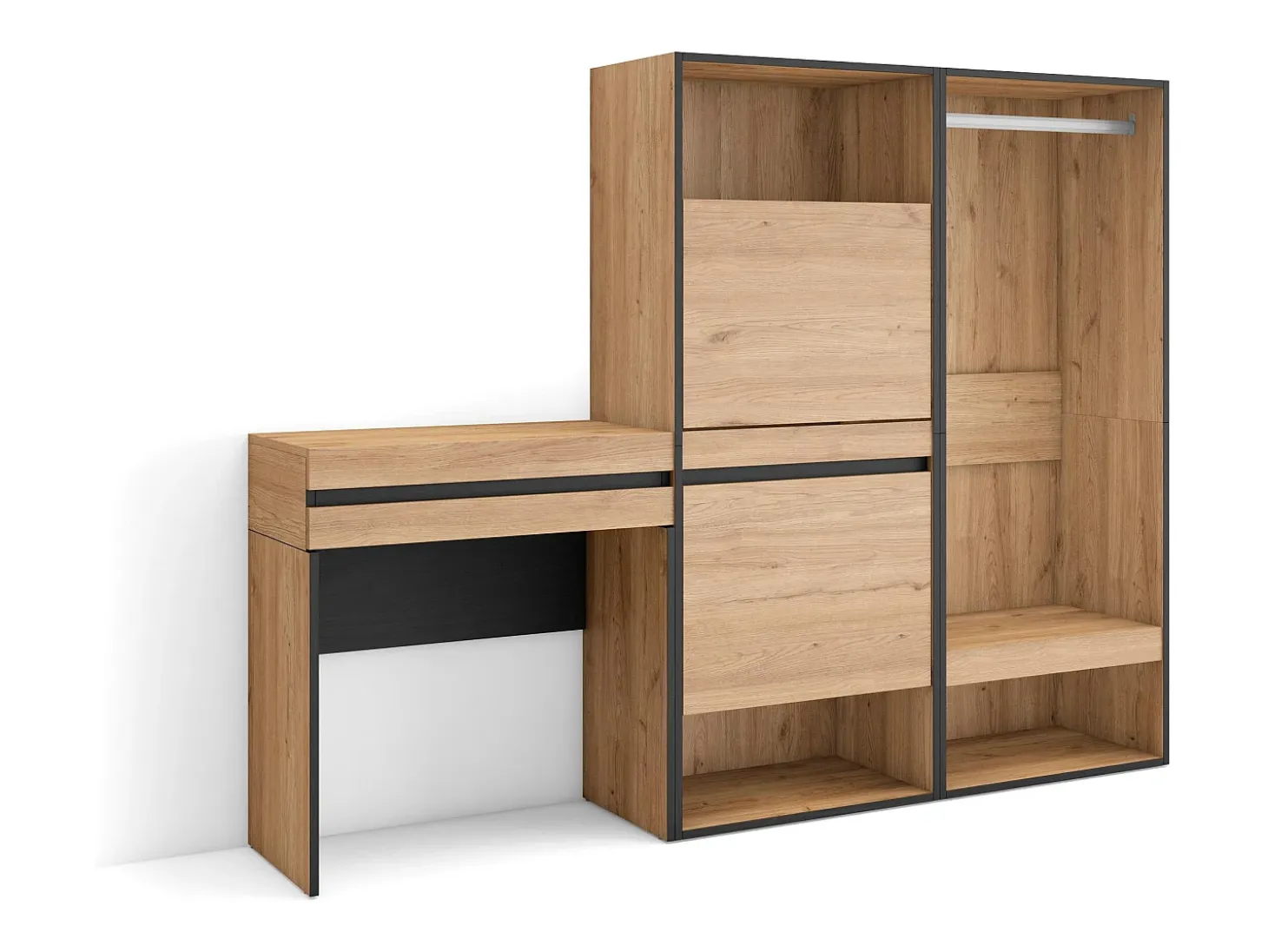 Consola entrada, 190x35x145cm, Recibidor, Zapatero, Vestidor abierto, Roble