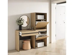Consola entrada, 130x35x145cm, Recibidor, Zapatero, Roble