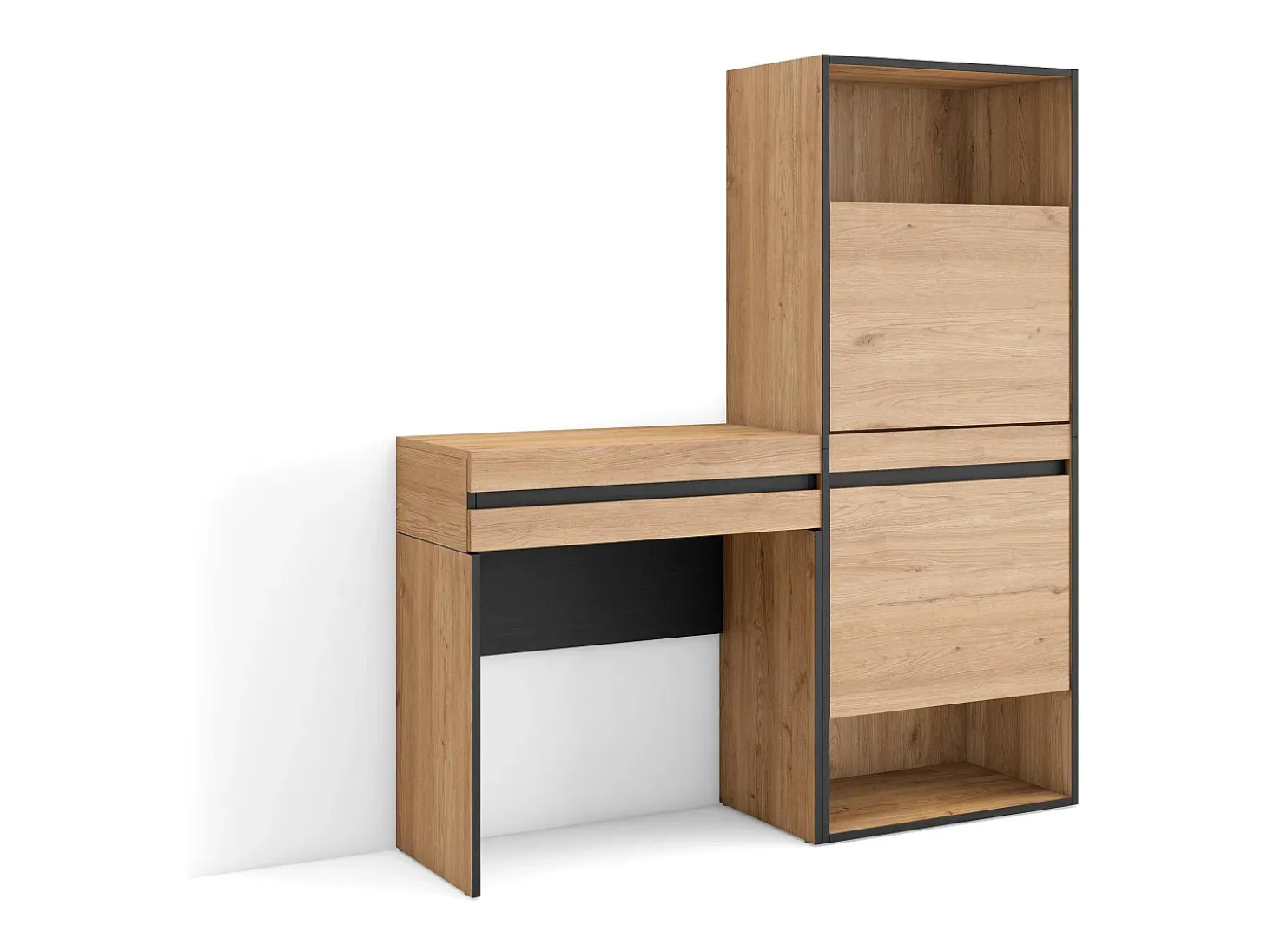 Consola entrada, 130x35x145cm, Recibidor, Zapatero, Roble