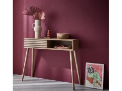Consola escandinava efecto madera y puerta corredera, 100cm natural
