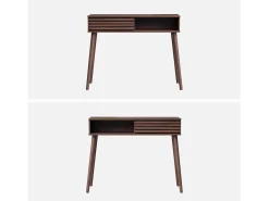 Consola escandinava efecto madera y puerta corredera, 100cm nogal