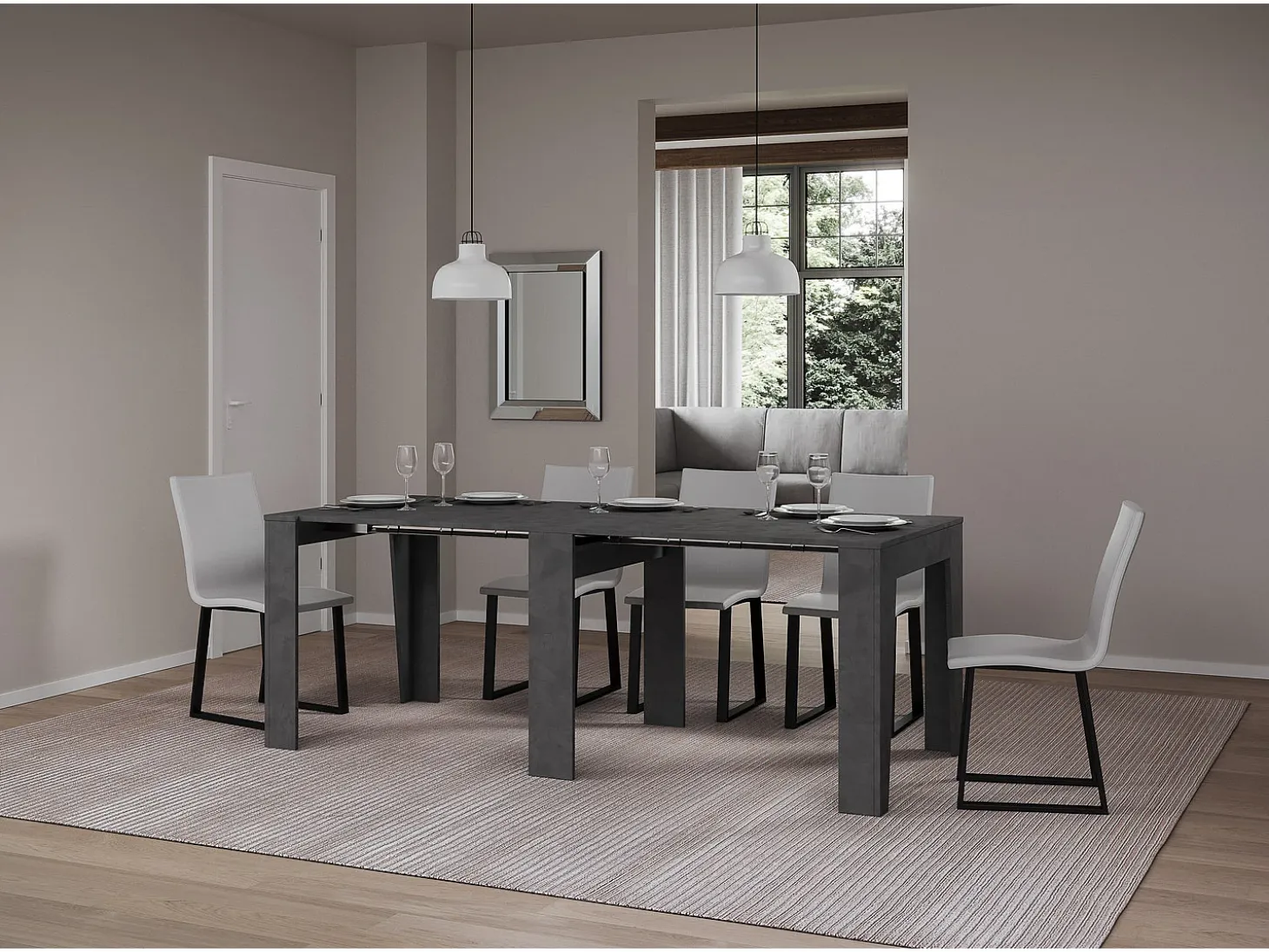 Consola extensible 90x25/211 cm Anea antracita espatulado extensiones internas