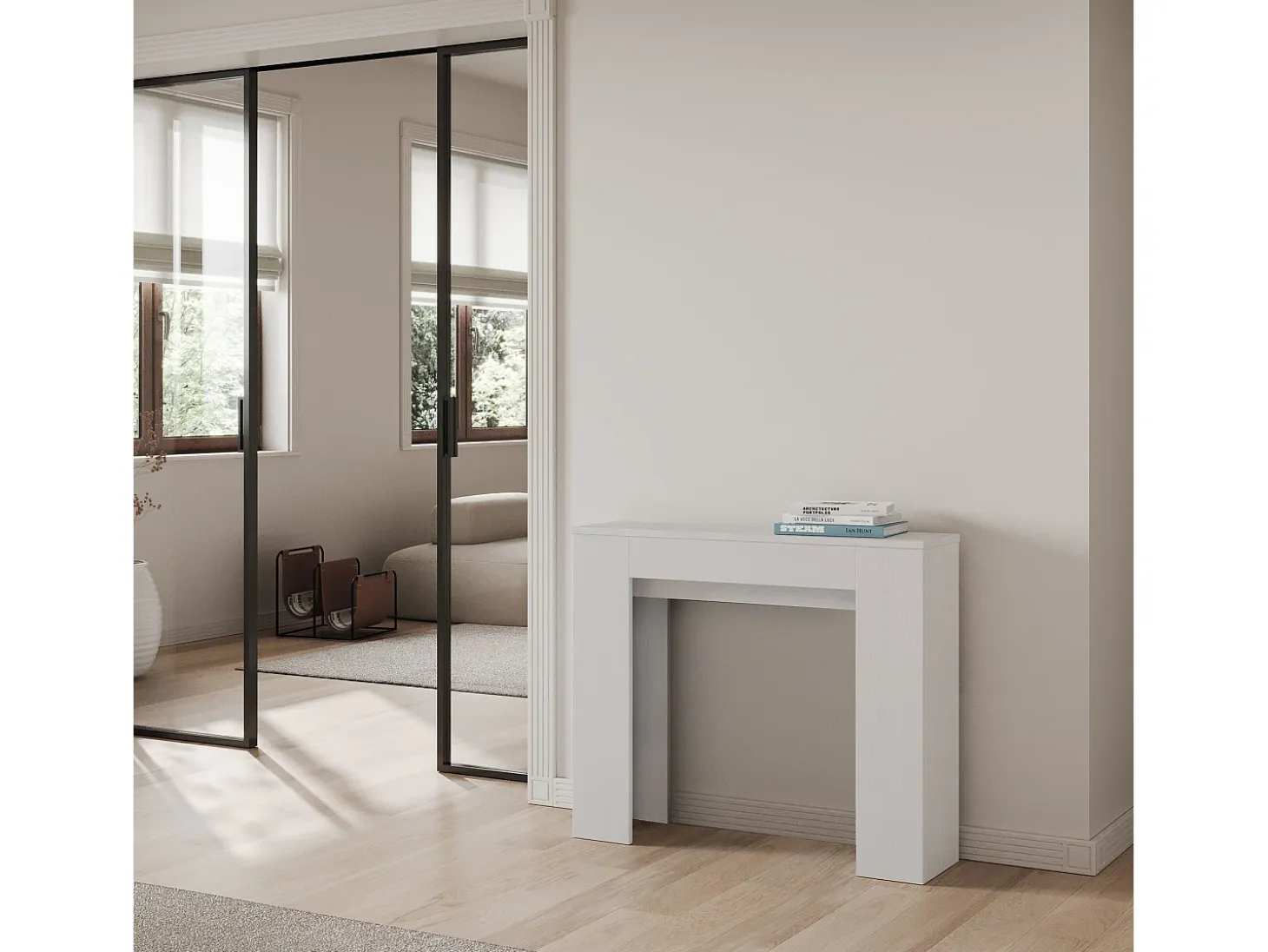 Consola extensible 90x25/181 cm Slick fresno blanco