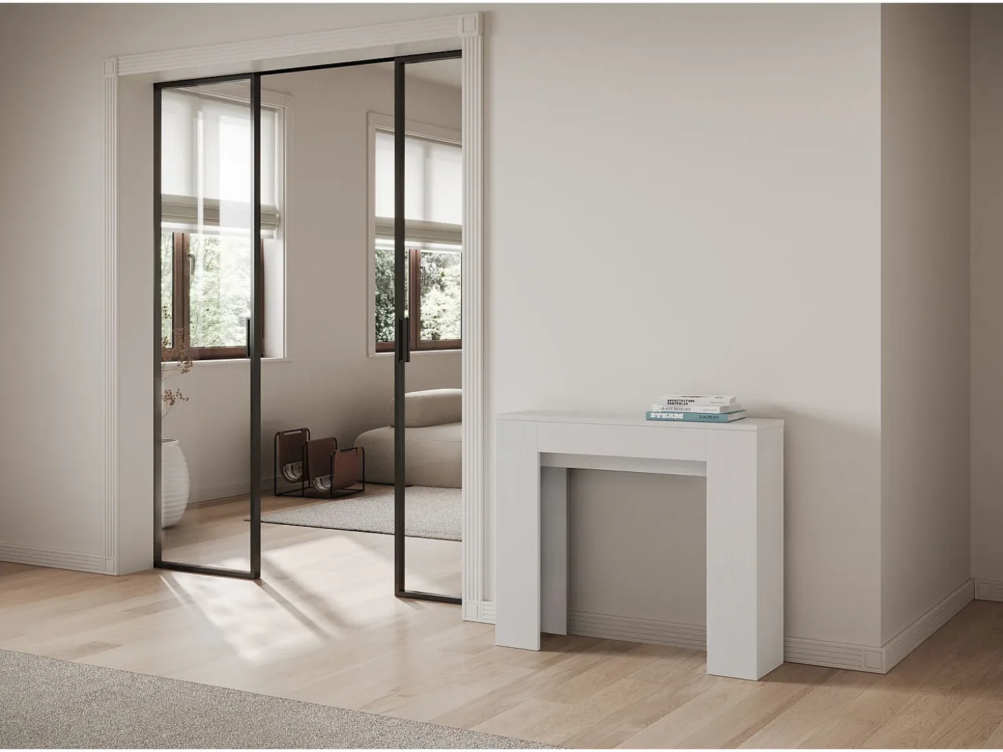 Consola extensible 90x25/181 cm Slick fresno blanco