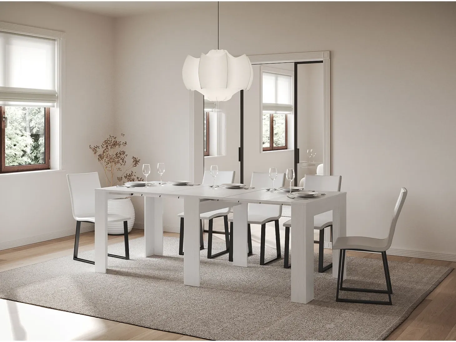 Consola extensible 90x25/181 cm Slick fresno blanco