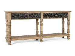 Consola fabricada en madera de mango con diseño artesanal