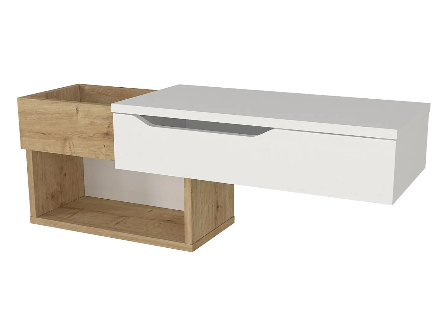 Consola flotante con 1 cajón y 2 estantes - Natural y blanco - DAREKA