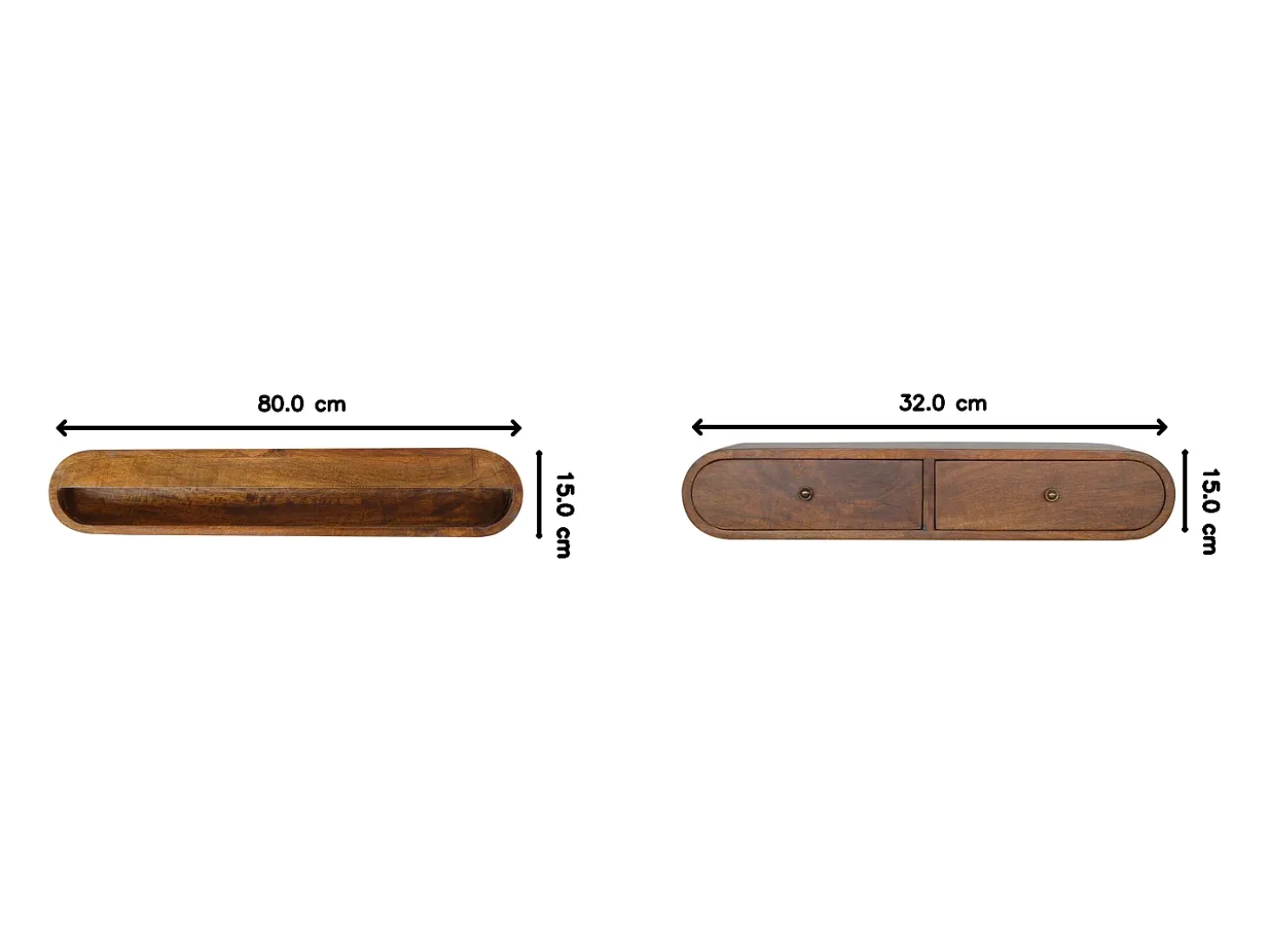 Consola flotante London de castaño Artisan Furniture, 2 cajones, marrón caramelo