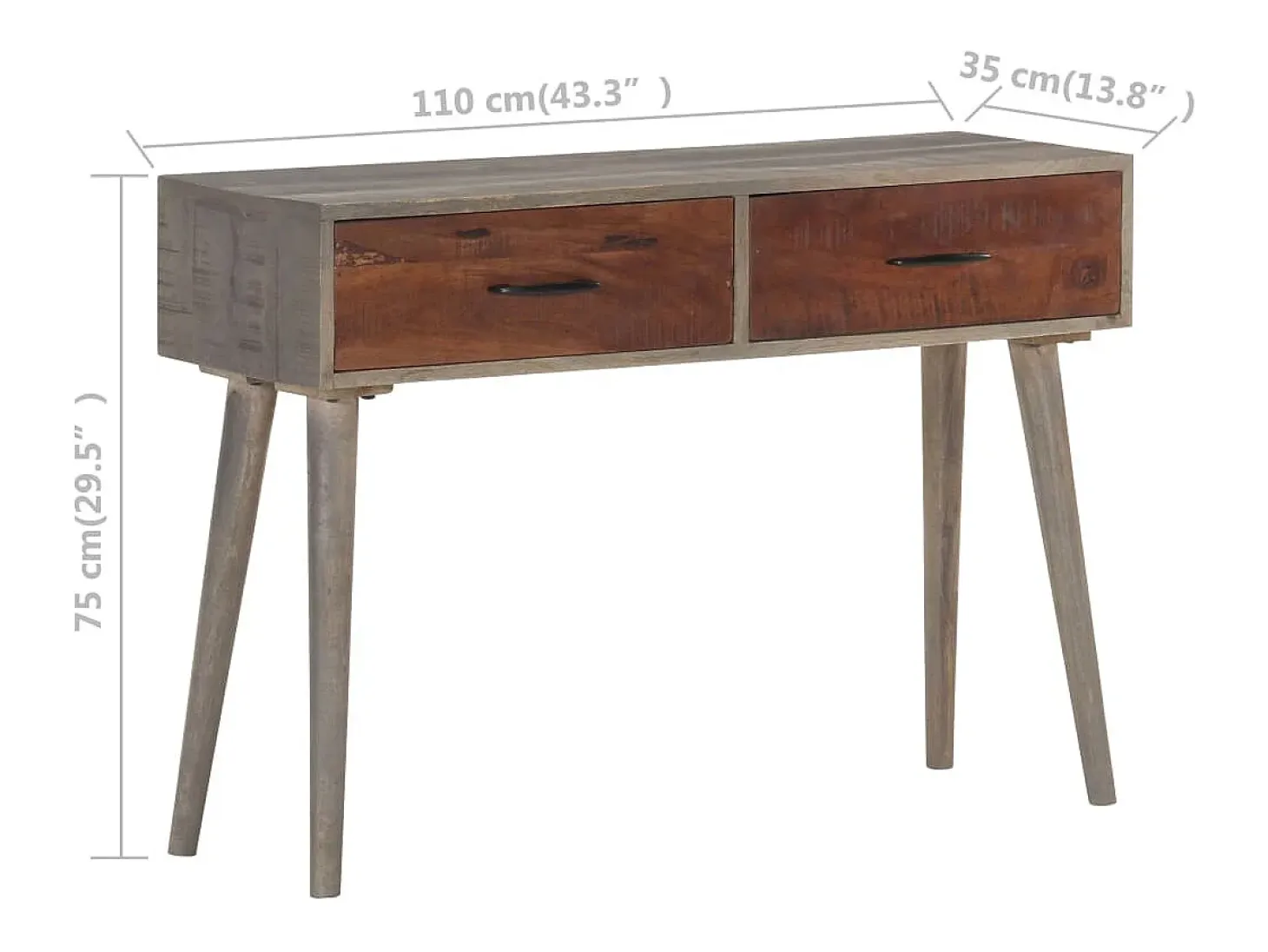 Consola gris 110x35x75 cm Madera maciza de mango en bruto