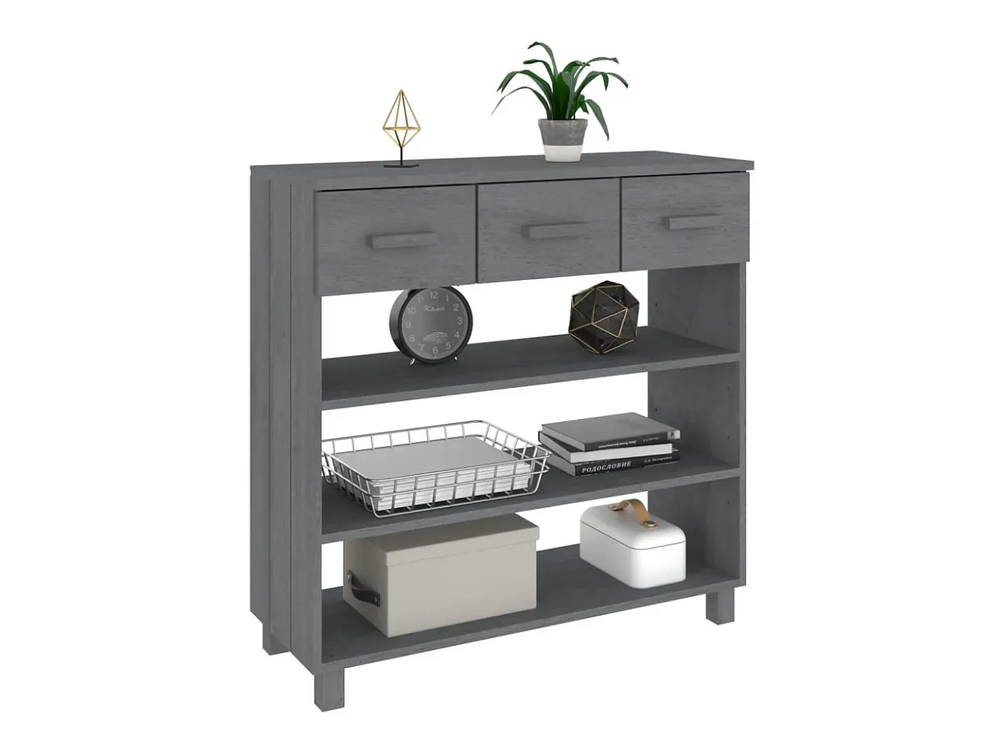 Consola HAMAR Gris Oscuro 90x35x90 cm Madera Maciza de Pino