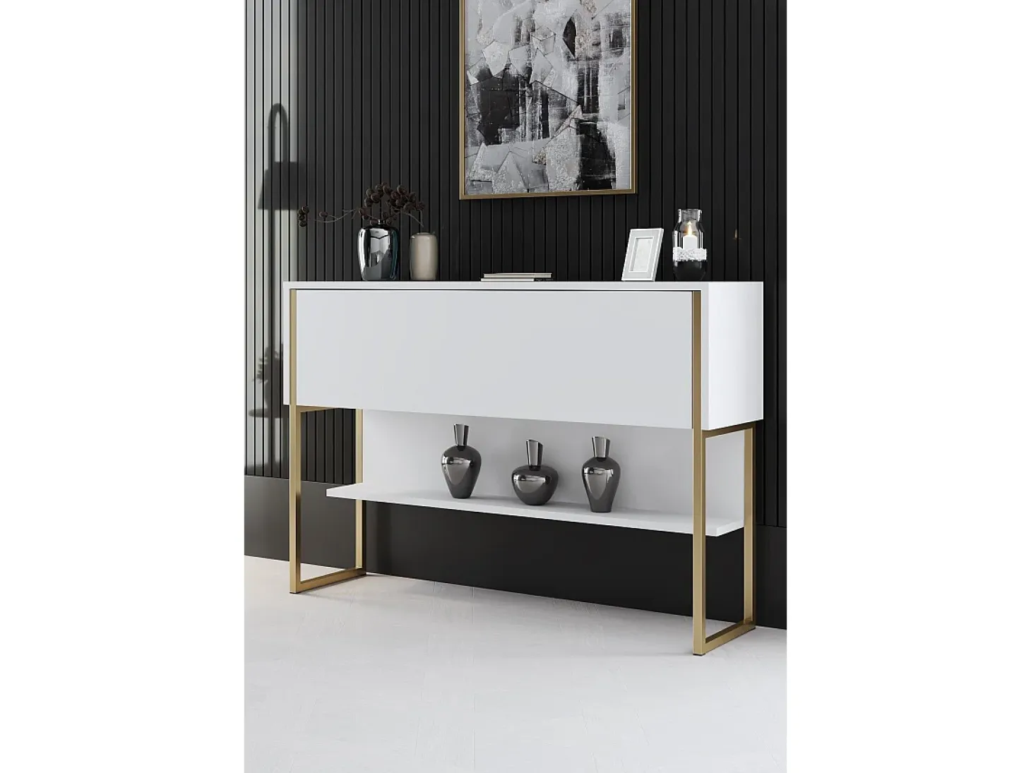 Consola Kailua Z120, Blanco|Dorado, 80x120x30cm, Con puertas