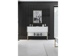 Consola Kailua Z120, Blanco|Dorado, 80x120x30cm, Con puertas