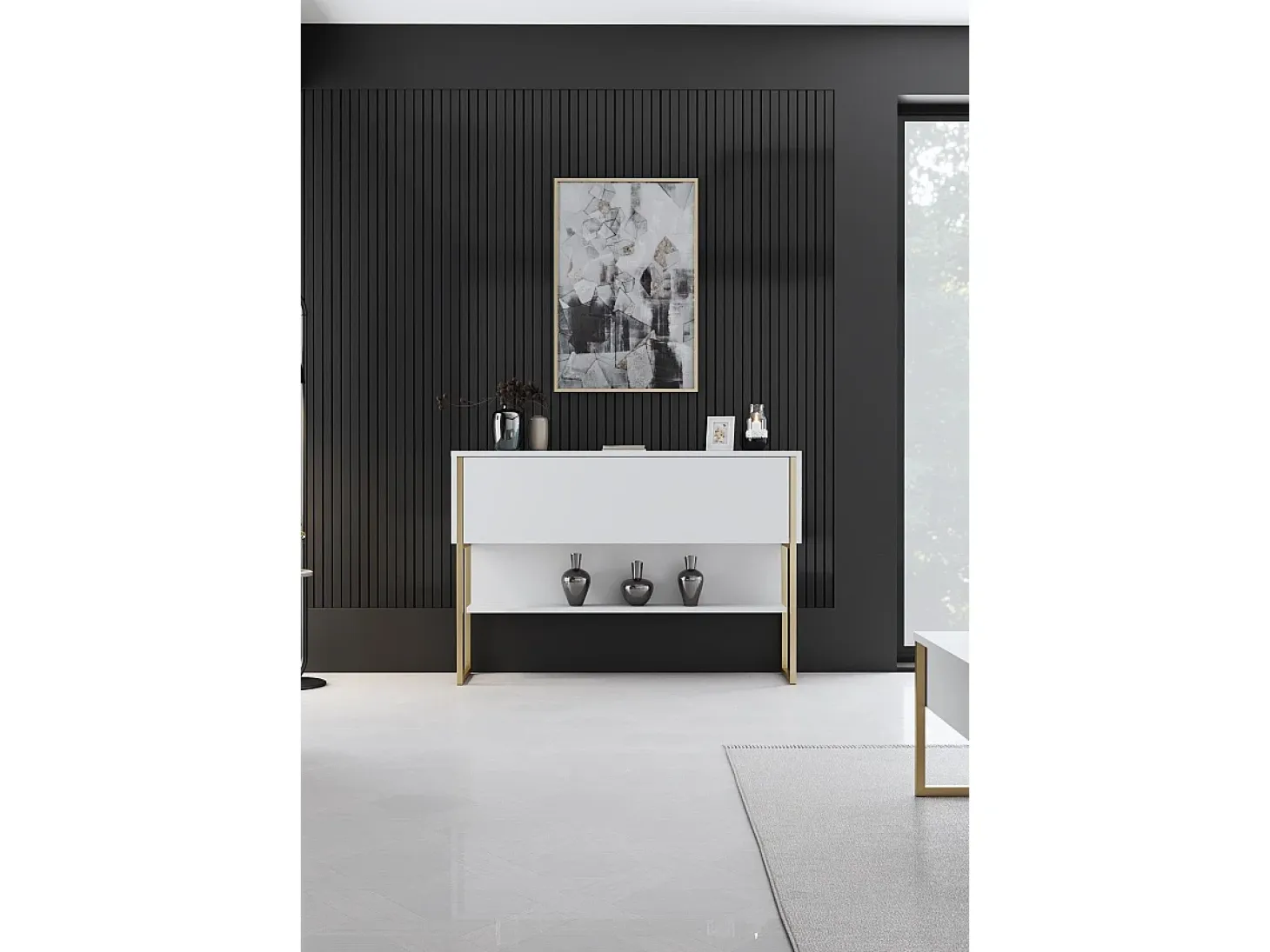 Consola Kailua Z120, Blanco|Dorado, 80x120x30cm, Con puertas