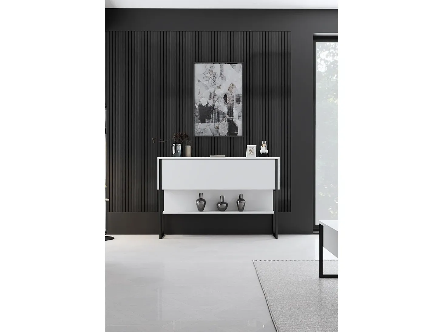 Consola Kailua Z120, Blanco|Negro, 80x120x30cm, Con puertas