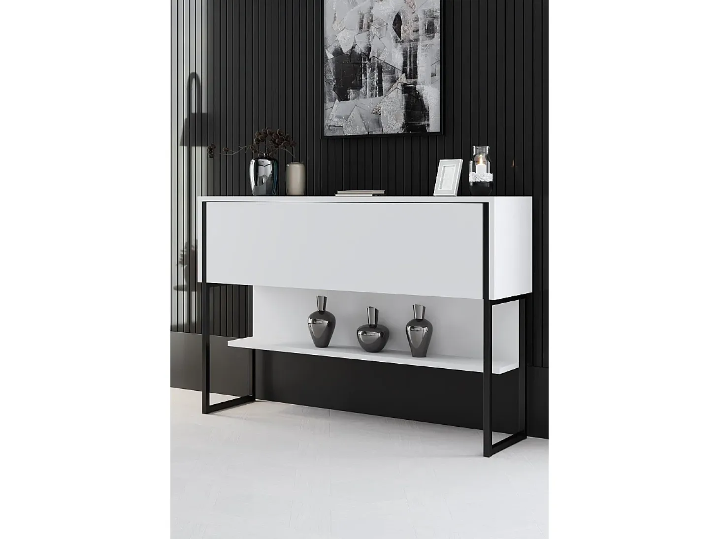 Consola Kailua Z120, Blanco|Negro, 80x120x30cm, Con puertas