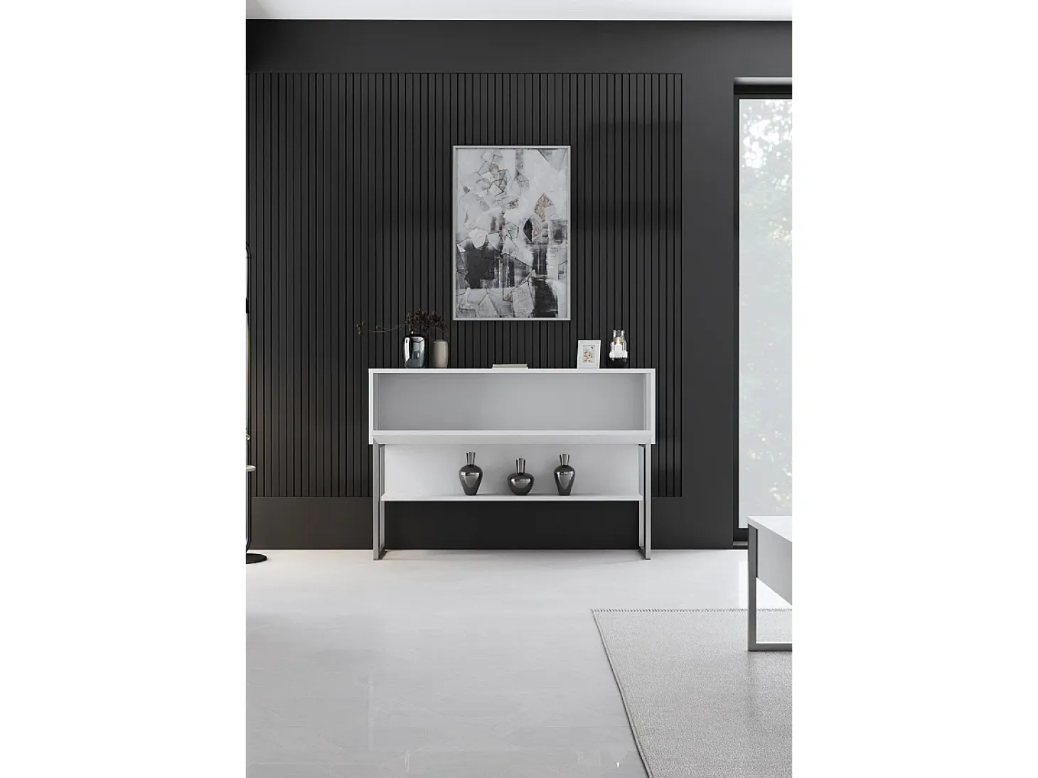 Consola Kailua Z120, Blanco|Plata, 80x120x30cm, Con puertas