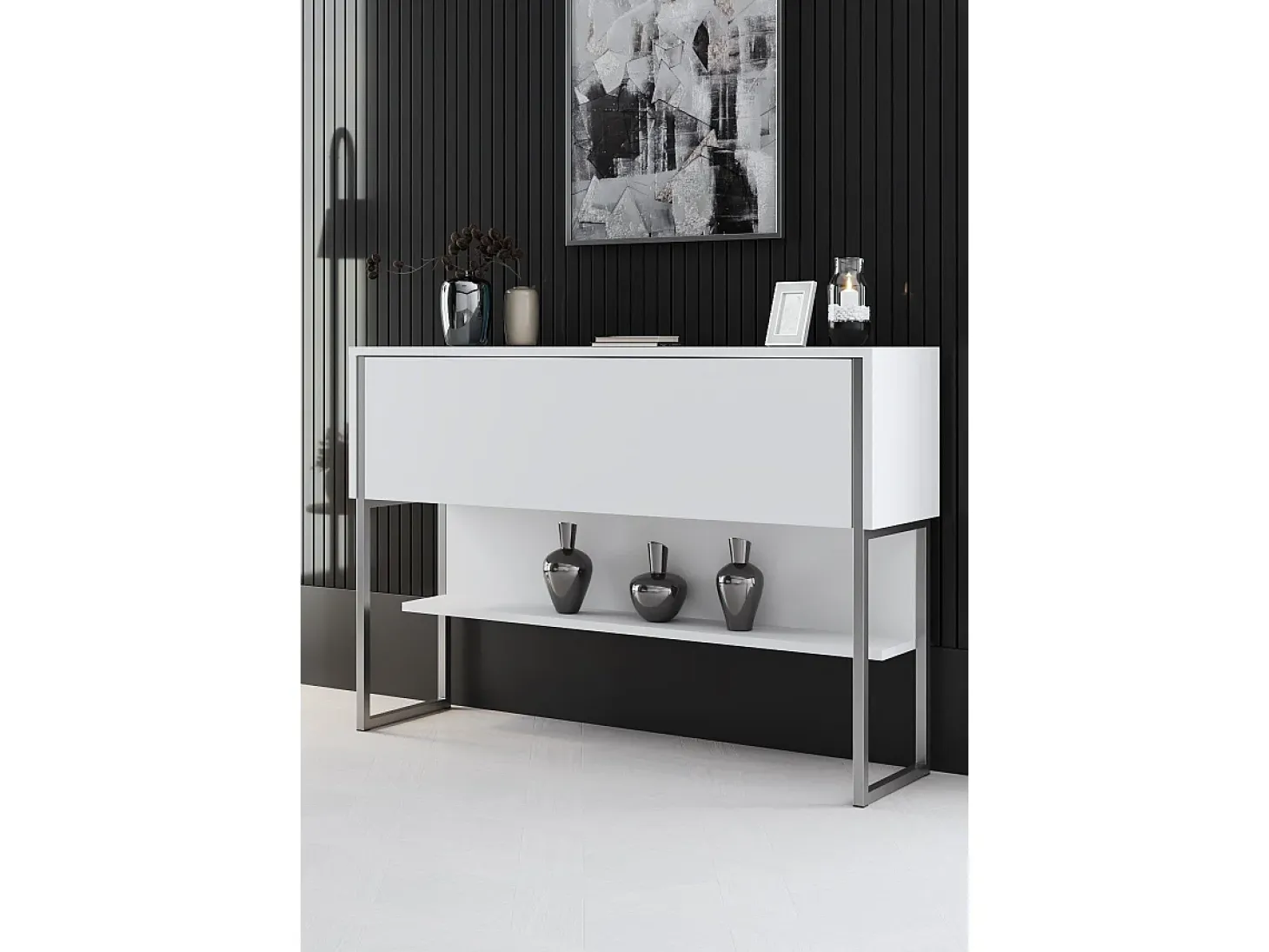Consola Kailua Z120, Blanco|Plata, 80x120x30cm, Con puertas