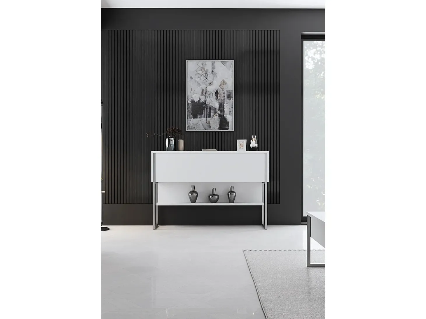 Consola Kailua Z120, Blanco|Plata, 80x120x30cm, Con puertas